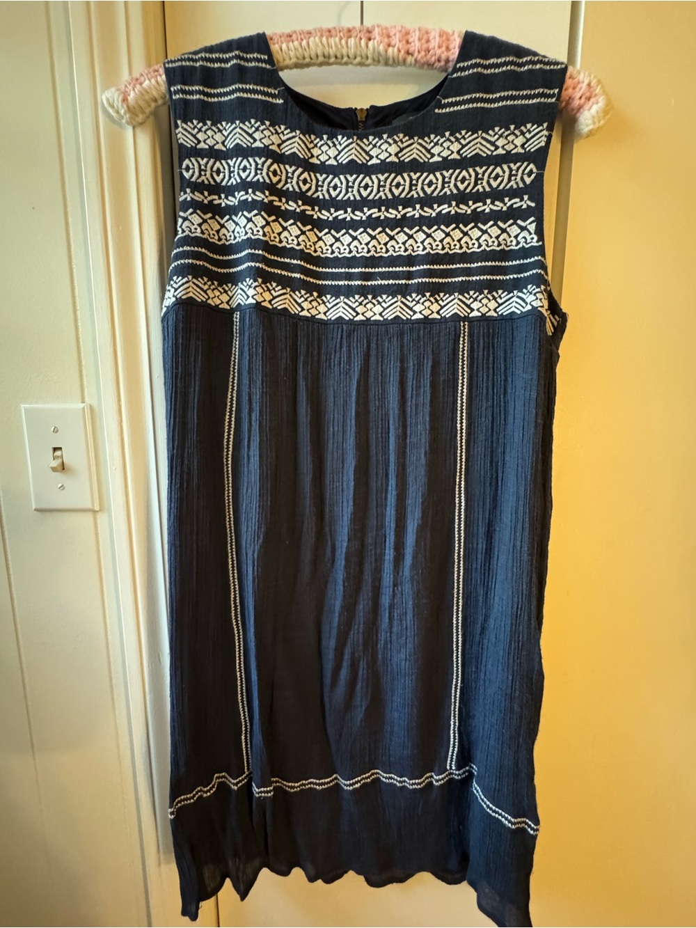 THML Navy Blue Embroidered Shift Dress Small S Gauze Sleeveless Geometric TM3008